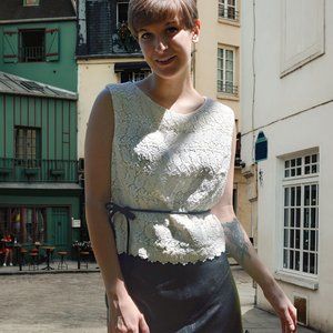 Vintage1960s White Cotton Lace Shell Top Size Small